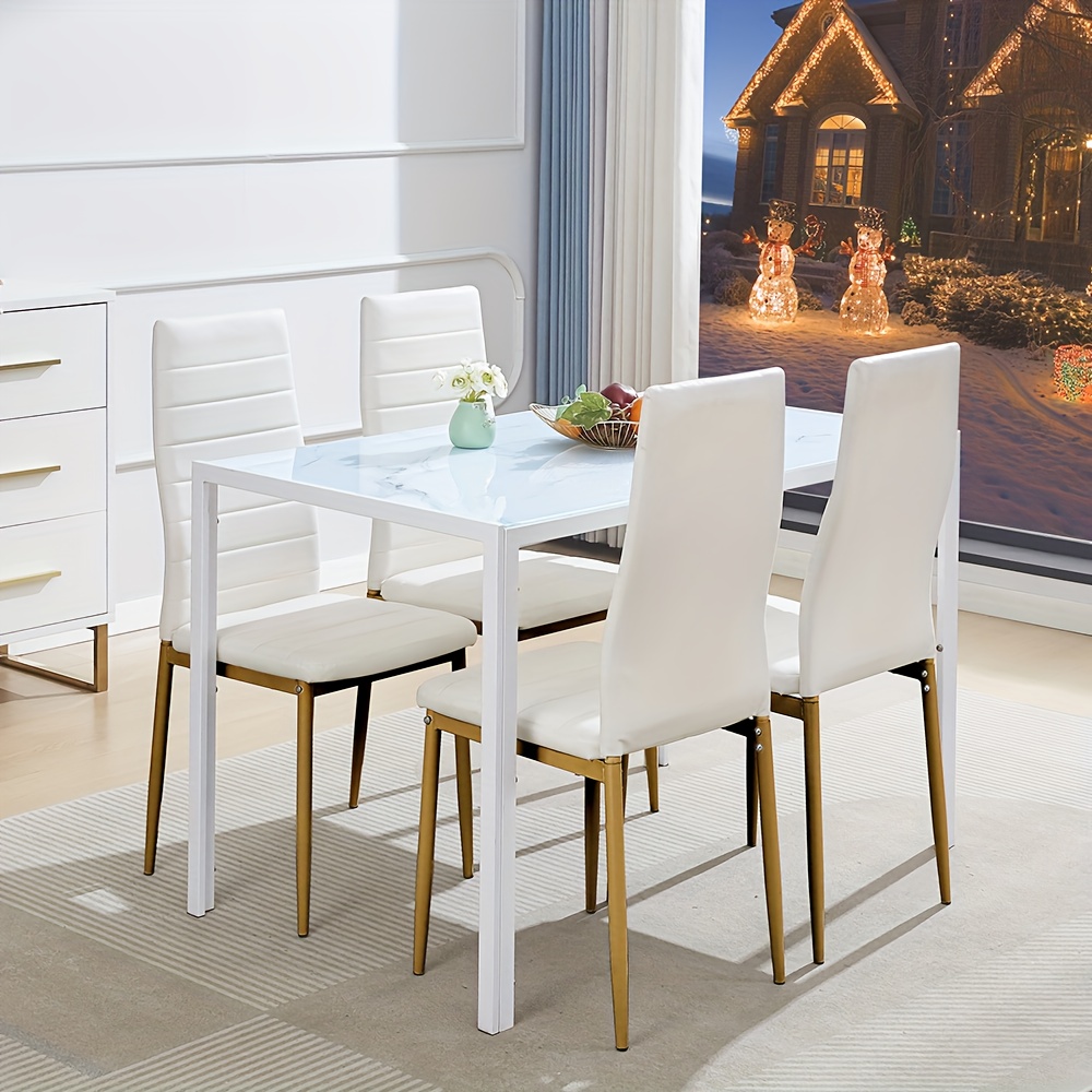 TEMU Set 4, Modern Mdf Dining Table And 4 Faux Leather Chairs, 5pcs Set