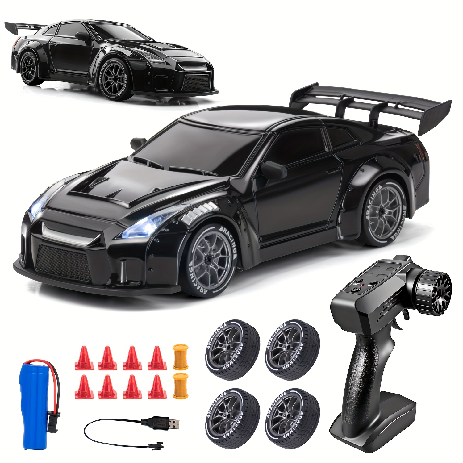 Image of Mayzeelay Racing Car Led Lights, 8 Traffic Cones, 4 Tires, Stunt Drift Toy, Gift For Boys And Kids