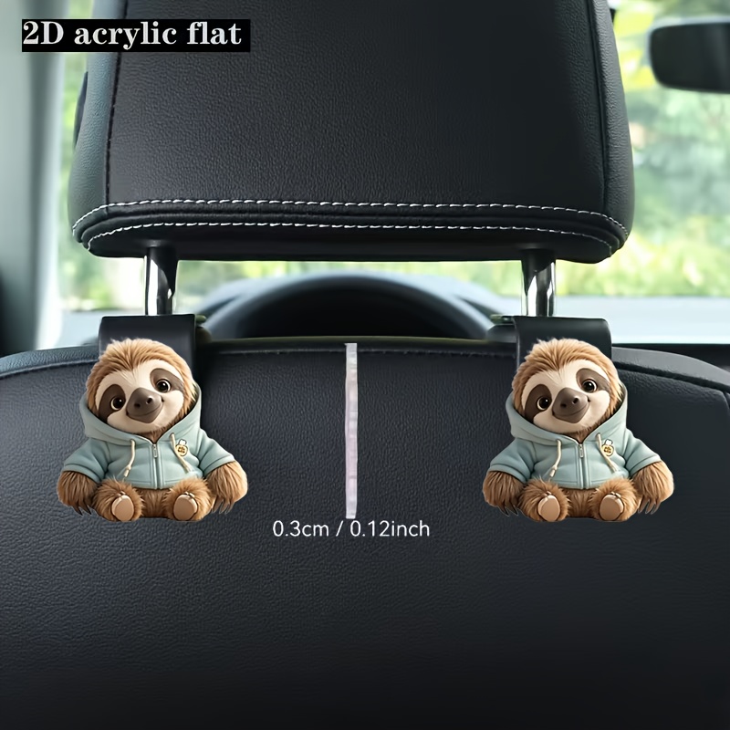 TEMU 2d Sloth Hoodie Car Seat Back Hooks - Multifunctional And Durable Interior Additions, Suitable For All Car Models, Set Of 2, Perfect For Holiday Gifts