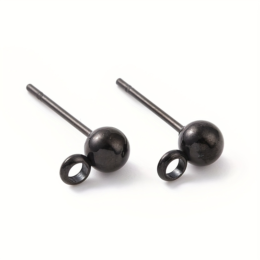 E-shop 10 Stück 304 Edelstahl Kugelstift Ohrstecker Zubehör, mit Schlaufe und Stift, Schwarz, ca. 0.35 Inch () breit, 0.24 Inch (6 mm) im Durchmesser,