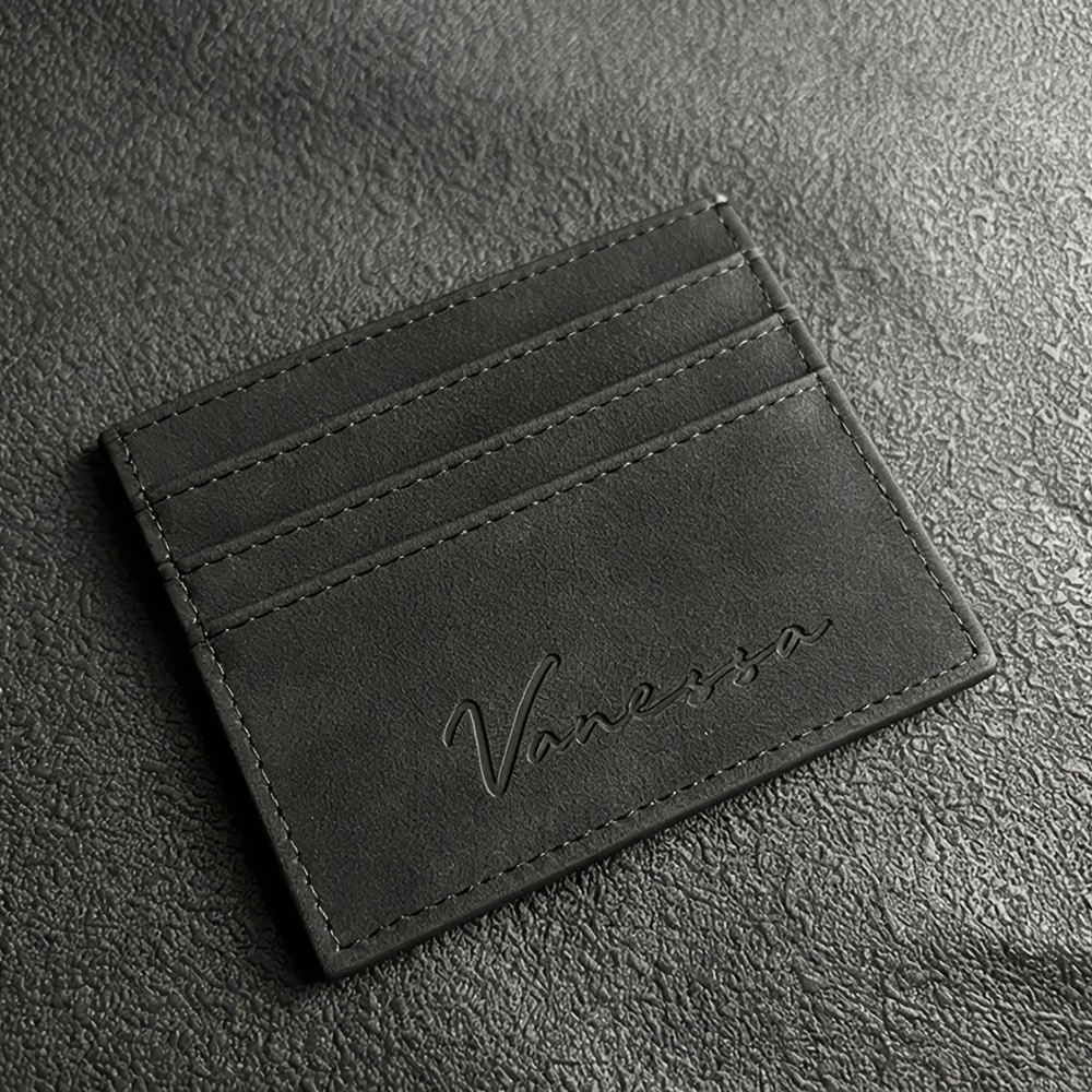 Image of Customizable 3d Laser Engraved Name Personalized Women Men Wallet Design Simple Lightweight Card Wallet Put Bank Card Id Card With Card Slots As Chrismas New Year's Day Birthday Gift