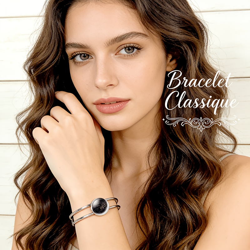 Adjustable Open Bangle with Round Time Gemstone Inlaid
