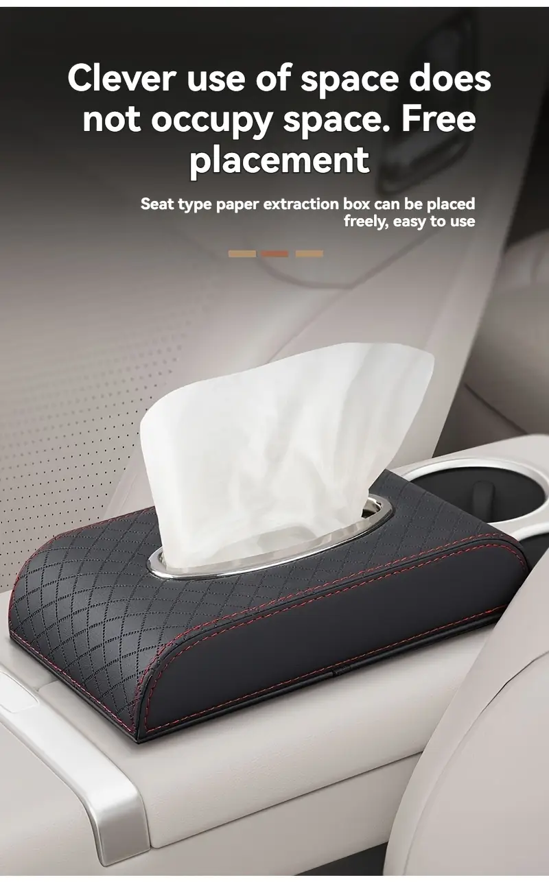 heavy duty pu leather car tissue box organizer beige mounted tissue dispenser with for front rear seats compatible with most vehicles luxury interior accessory Product details 6