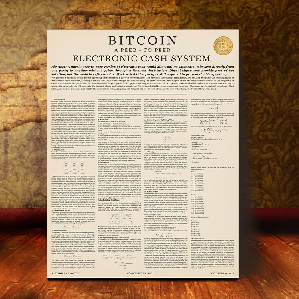 사토시 나카모토의 비트코인 백서를 담은 2d 평면 캔버스 벽 예술 작품 레트로 캔버스 벽 예술 1부 29.9 - Temu  Republic of Korea