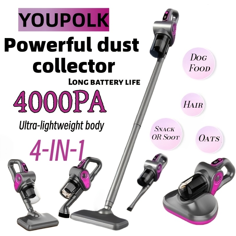 TEMU YOUPOLK Aspirateur fil rechargeable par USB , aspiration puissante 4KPA avec batterie intégrée, vitesse réglable, utilisation multifonctionnelle