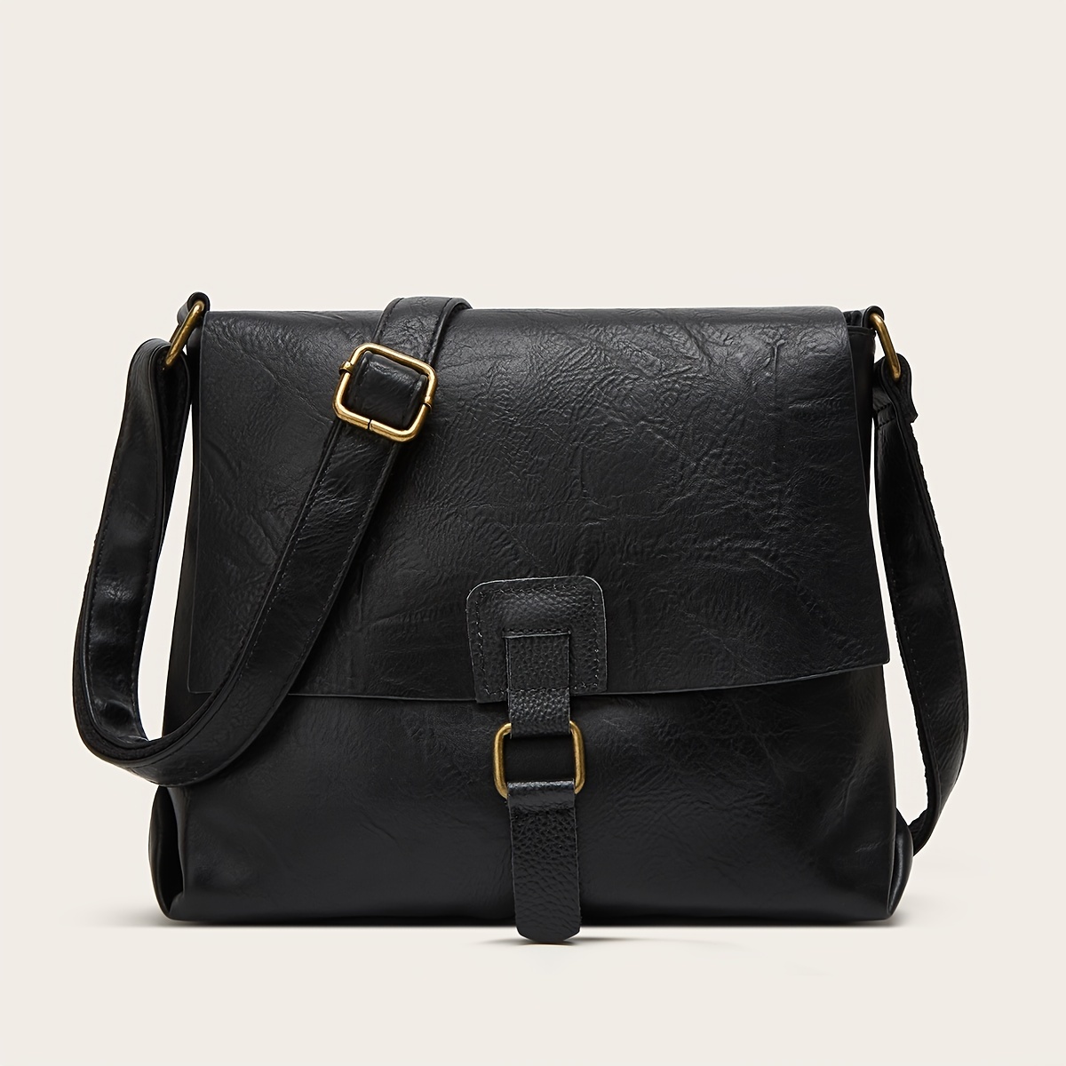 

Minimalist Crossbody Bag, Classic Solid Color Shoulder Bag, Casual Buckle Flap Handbag Square Purse