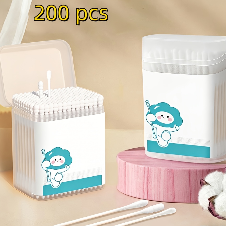 Image of 200/100 Double Headed Disposable Swabs, With Spoon Shaped And Spiral Shaped Ends Respectively, Versatile For Daily Cleaning, Home, Travel, And Salon Use
