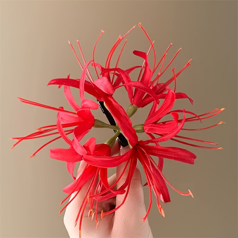 1pc realistic red spider lily 3d floral hair clip lily - Temu