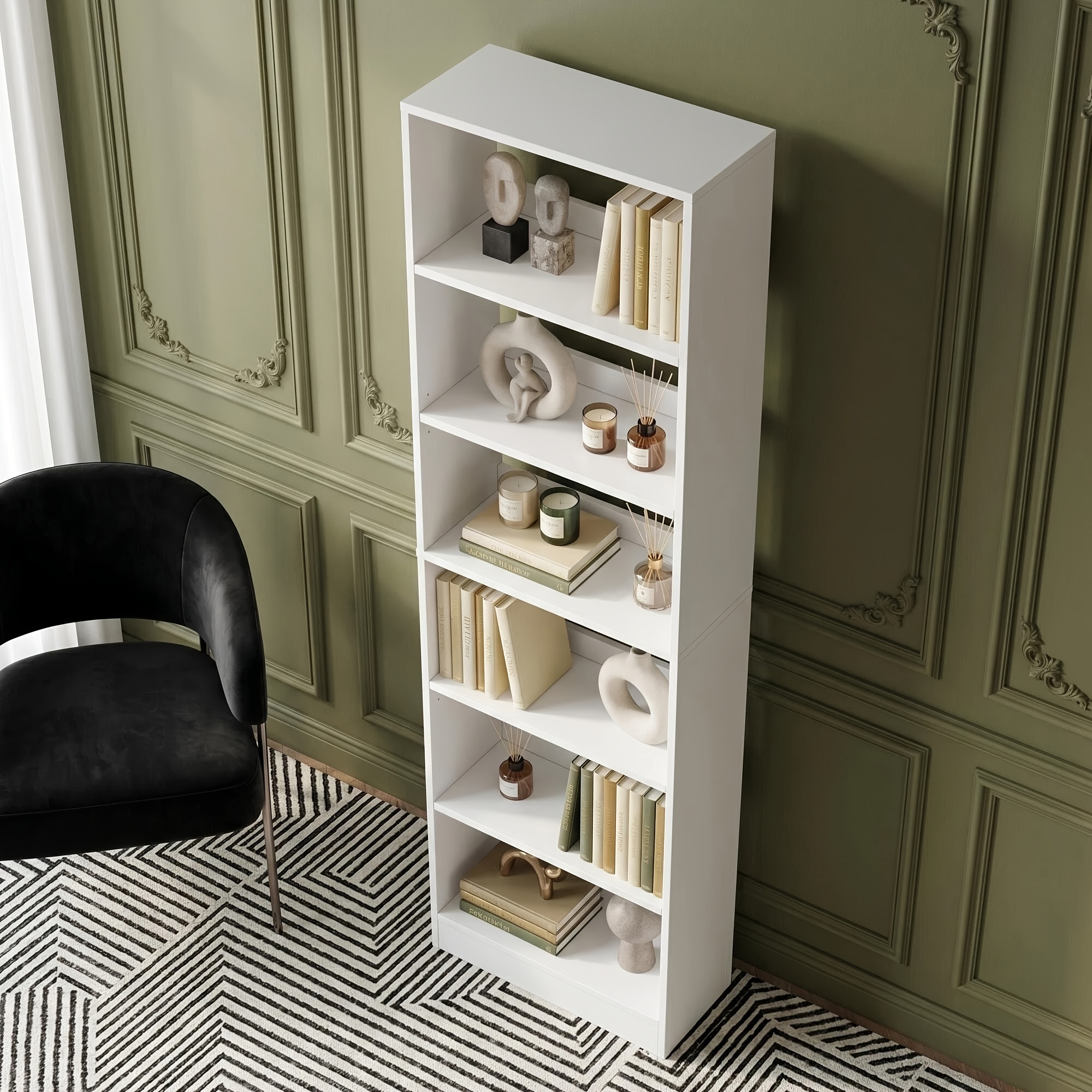 Tall Bookcase, 6-tier Open Shelving Unit, Adjustable Shelf , With Back Panel, Ideal For The Living Room, Study Or Hallway