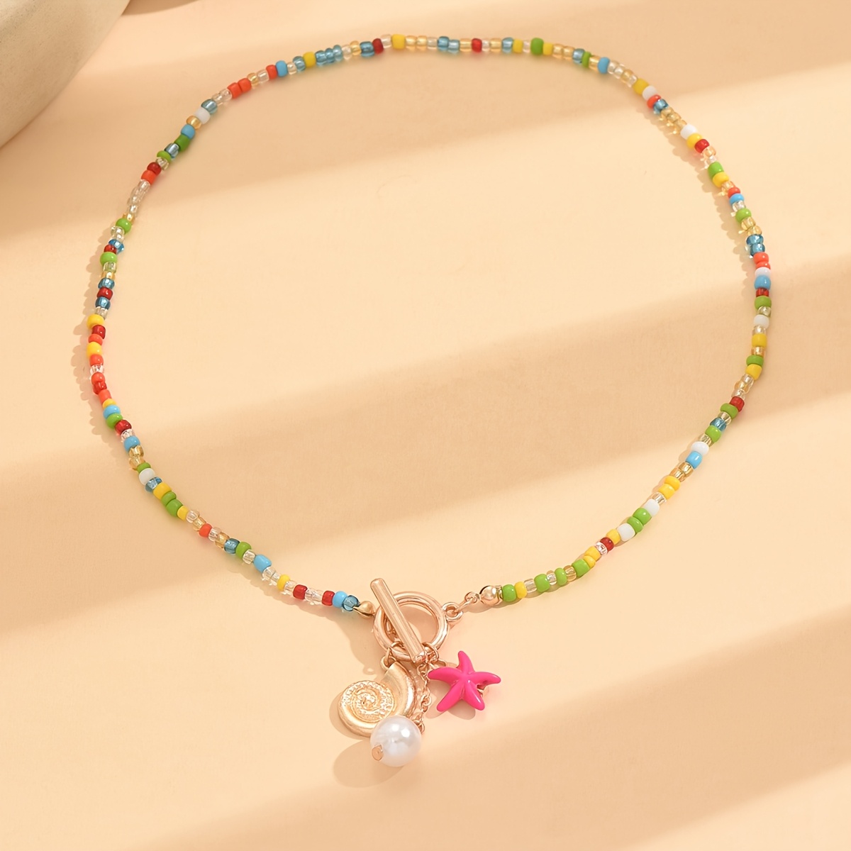 TEMU 1pc Collar Choker de Moda para Mujer, Colgante de Concha y de Playa , Cuentas Redondas Coloridas, Estilo Bohemio, de y Concha, Cierre OT de