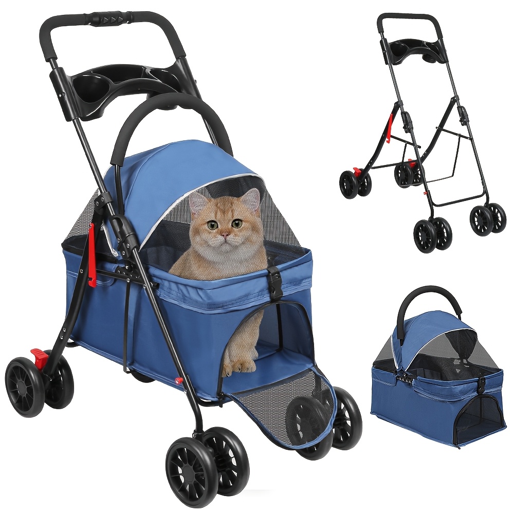 2-in-1 Stroller, Foldable Stroller, Pet Stroller With 4-wheel Stability, All Terrain Brake, Adjustable Handle And Small To Medium Pet Cushion Seat, Ideal For Outdoor , Shopping And Vet