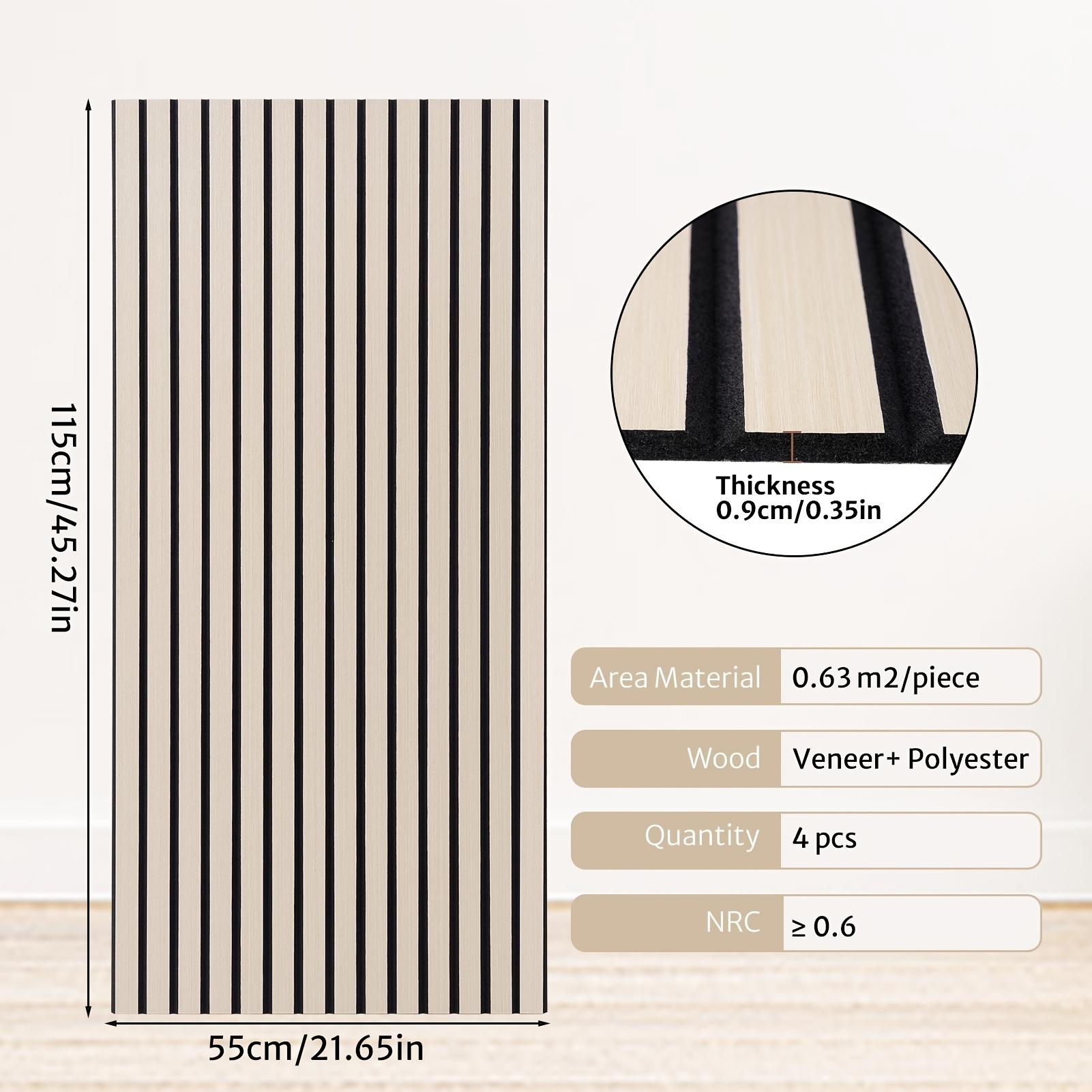 TEMU 4pcs Soundproofing Panels, Measuring 115 X 55cm, Designed For Wall Installation, Featuring A Wooden , Veneer End, And Effective Acoustic