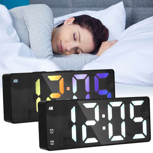 Silent Quartz Alarm Clock - Battery Operated With Snooze, Small Black Bedside Clock