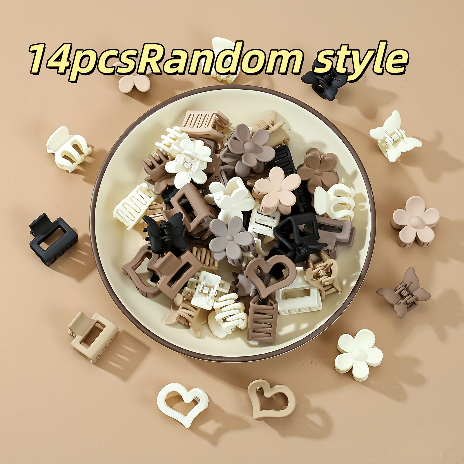 Image of 14pcs Small Claw Hair Clip Set - , Flower, And Heart Shapes, Neutral- Hair Accessories, Suitable For Women And Daily Styling, Non-damaging To Hair, Works With All Hair Textures