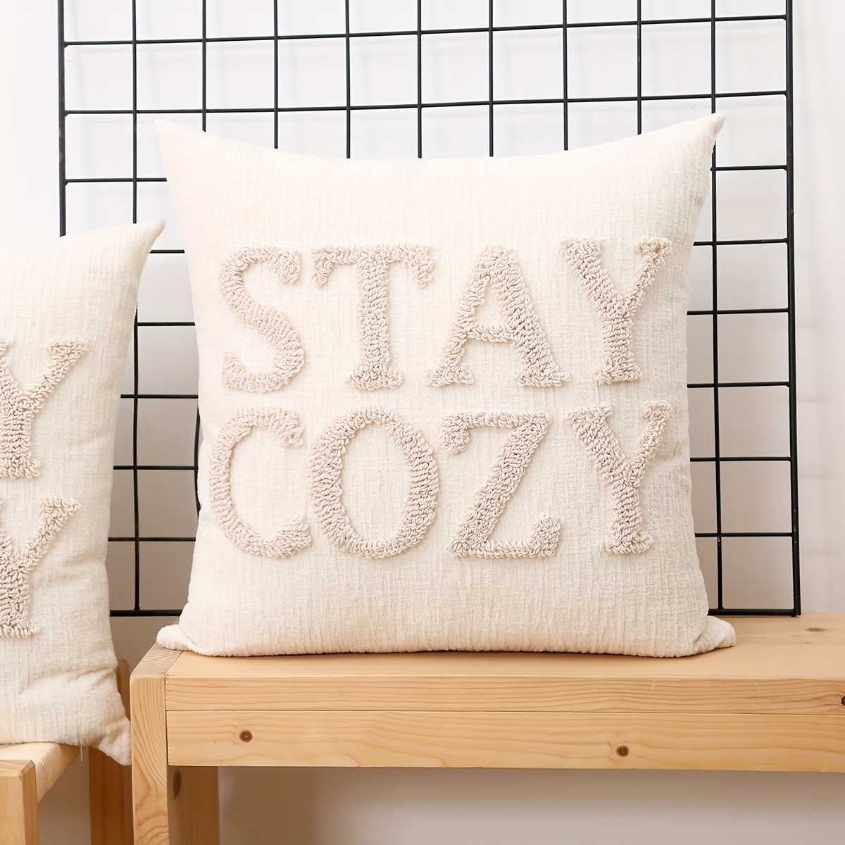 E-shop ., Chenille bestickter Kissenbezug, nordischer Stil, Buchstabenstickerei, Kissenhülle, weiche gemütliche Zierkissen für Feiertagsdekoration