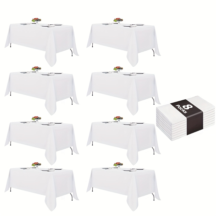 8pcs Set Of White Solid Satin Tablecloths, Elegant Rectangular Tablecloths - Suitable For Weddings, Ceremonies, Holidays, And Birthday Parties, Table Setting