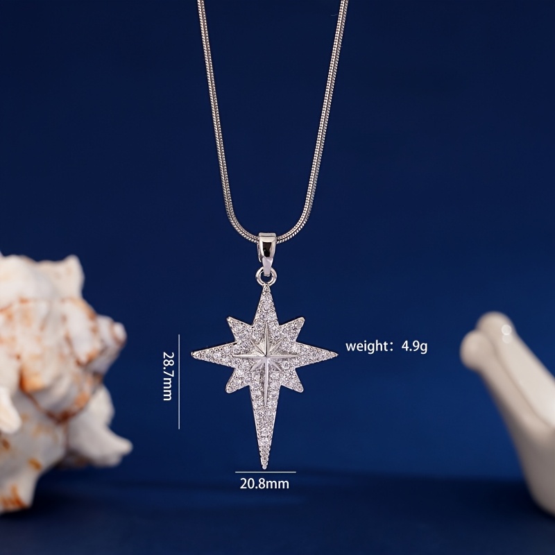 TEMU A Necklace Featuring An Octagonal Star Pendant Made Of 925 Silver, With. This Stylish Piece Is Suitable For Men And Women, Ideal For Everyday