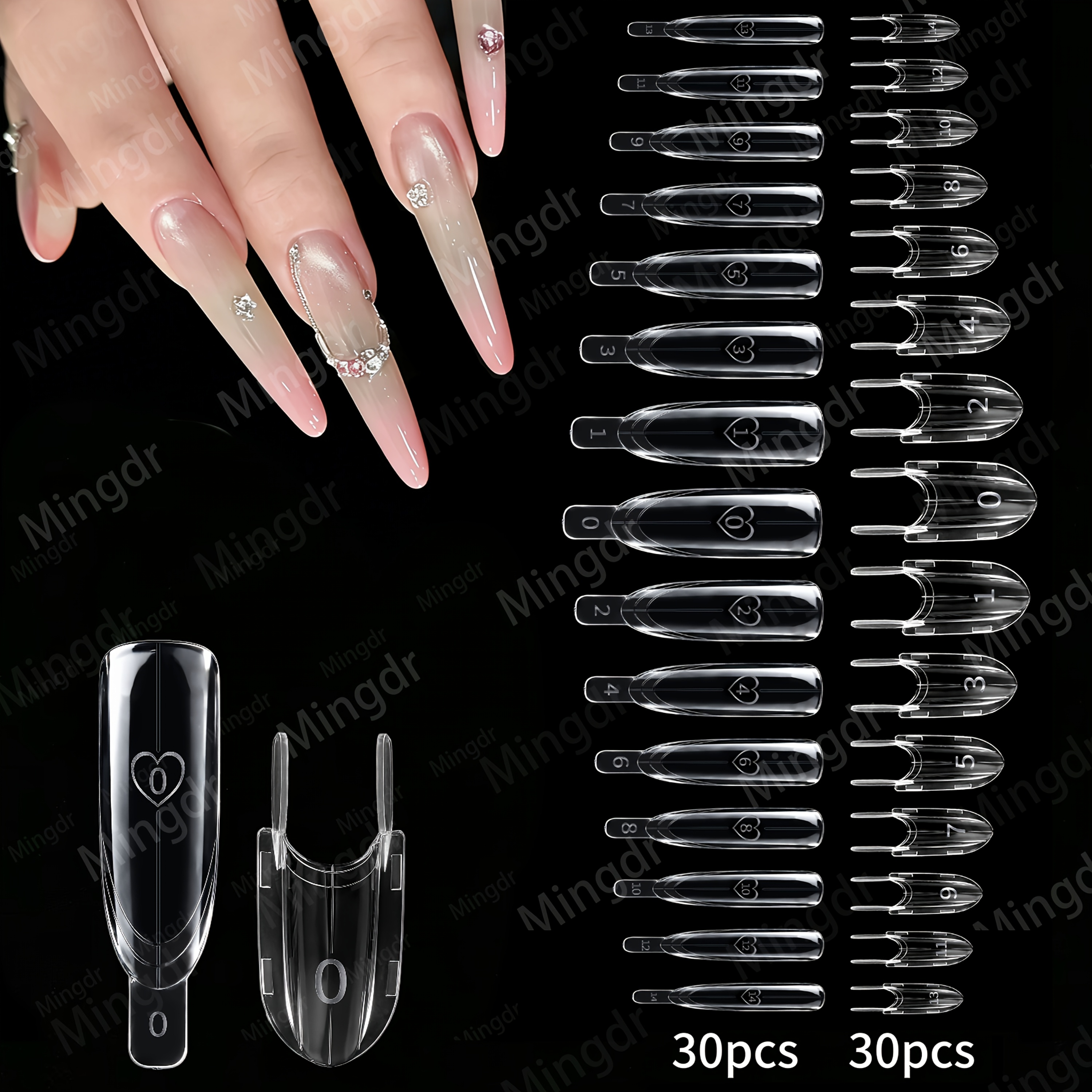 New Small Rocket Sandwich Nail Tips - 60pcs Quick Extension Nail Templates, No Paper Film Needed, 15 Sizes Molds, Nail Art Tools, Suitable For Beginners Home Nail Salon