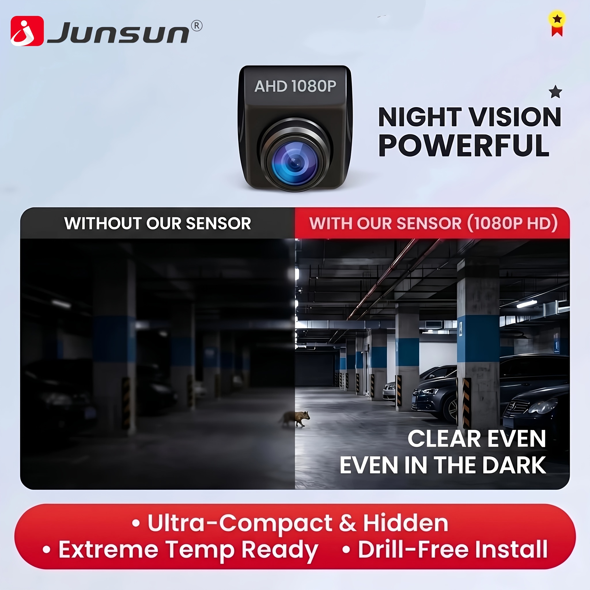 Image of Junsun Car Rear View Backup Camera, 1080p Ahd 155° Wide Angle Universal Reverse Parking Camera With 6. (20.6ft) Cable, Night Vision, Compatible With Car Radio Stereo Dvd.