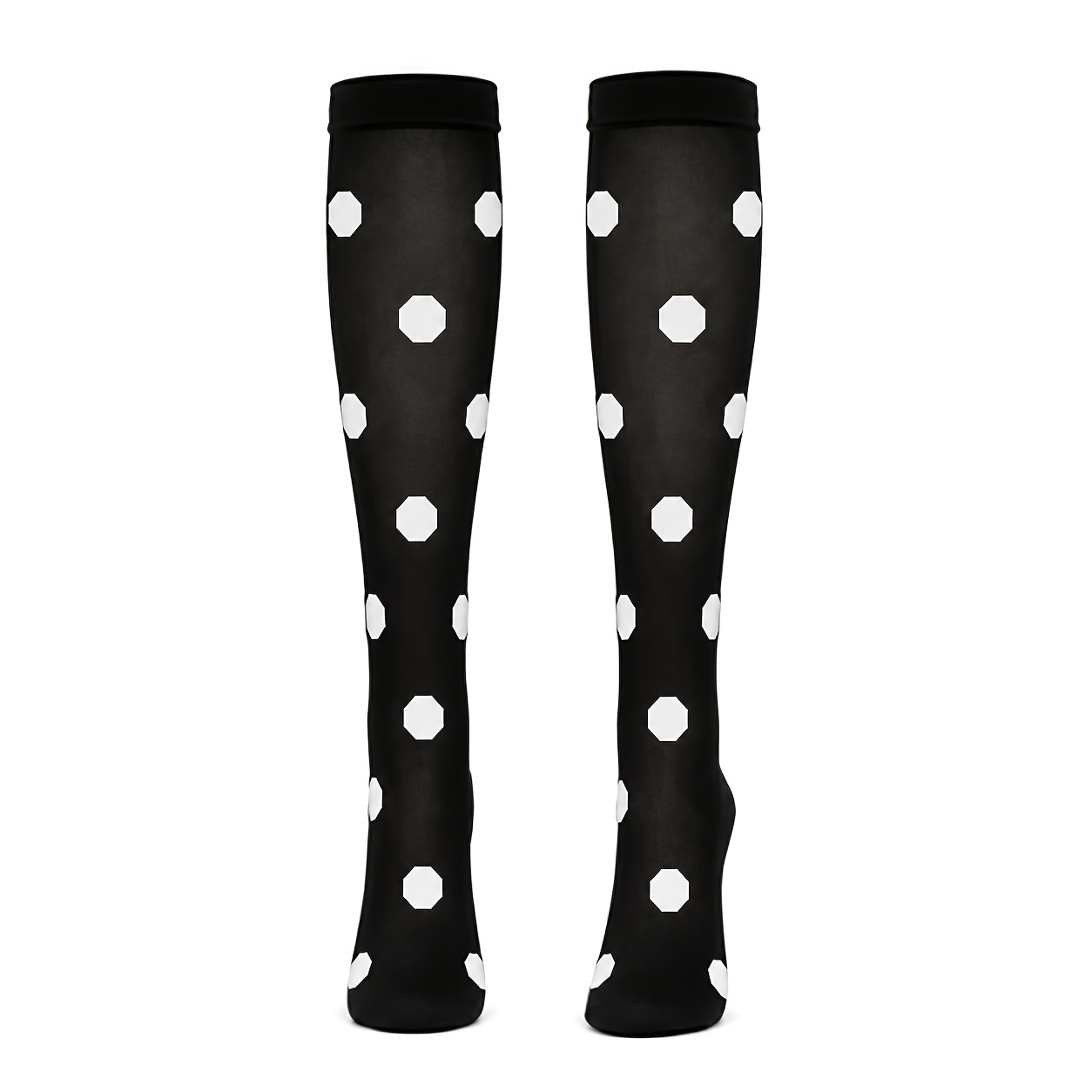 TEMU 1 Pair Women's Large Polka Dot Knee-high Socks, Lightweight And Slightly Elastic, Black, White And Gray Three-color Retro Women's Sweet And Cool