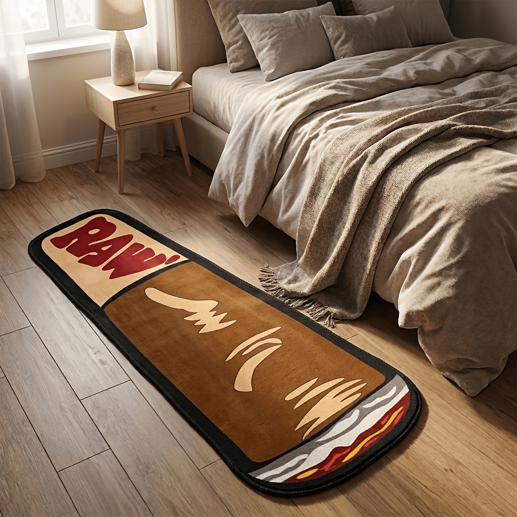 TEMU [flannel] 1pc Trendy Irregular Decor Comfortable Long Strip Carpet, Irregular Entryway Decor Carpet, Modern Stylish Room Sofa Mat, Bedroom
