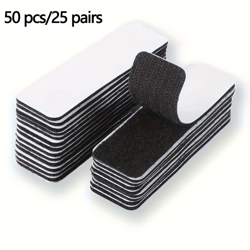 Image of 50pcs Self-adhesive Hook Rings, Sticky Tape Fasteners Heavy Duty Installation Strips, Suitable For Home Or Office Use, No-drill Adhesive Fasteners Hook Rings