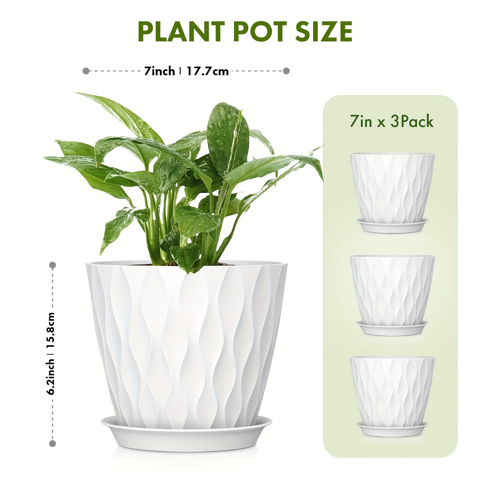 3 set 7 inch wavy plastic flower pots trays drainage - Temu
