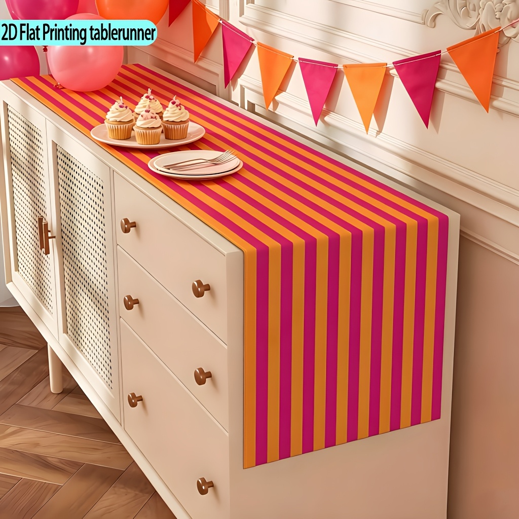 TEMU 1pc, And Orange Striped Table Runner, Sunset Theme Wedding Birthday Party Decoration, Gift For Bride, Holiday Celebration, Home Kitchen Dining