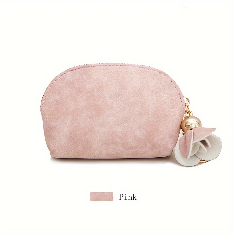 Image of Miyin Women's Easy Cute Lightweight Zipper Small Wallet With Key Ring, Floral Tassel Decoration Solid Purse Small Storage Bag For Keys And Lipstick