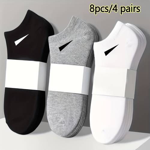 8pcs 4 pairs mens heavy fiber boat socks thickened arch support easy athletic design black white gray casual and formal wear multifunctional mens casual socks hand wash ideal gift set neutral basic short socks