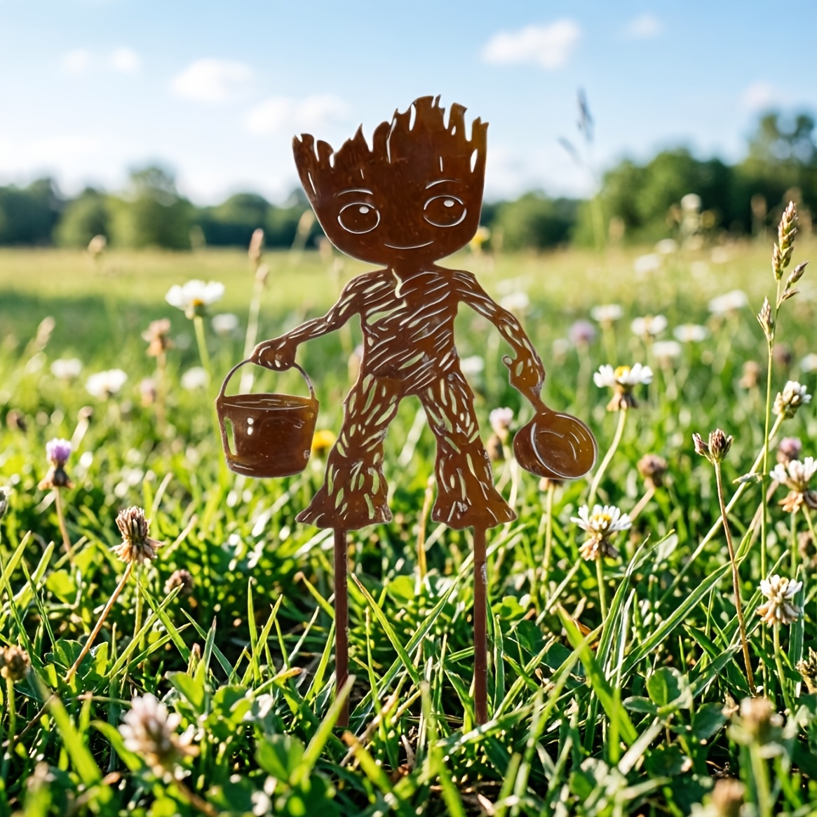 E-shop 【2D Flat】 [2D Flat] Groot Eimer Retro Garten Deko, Stehende Outdoor Dekoration, Kein Benötigt, Geeignet für Blumentöpfe, Rasenflächen, Balkone
