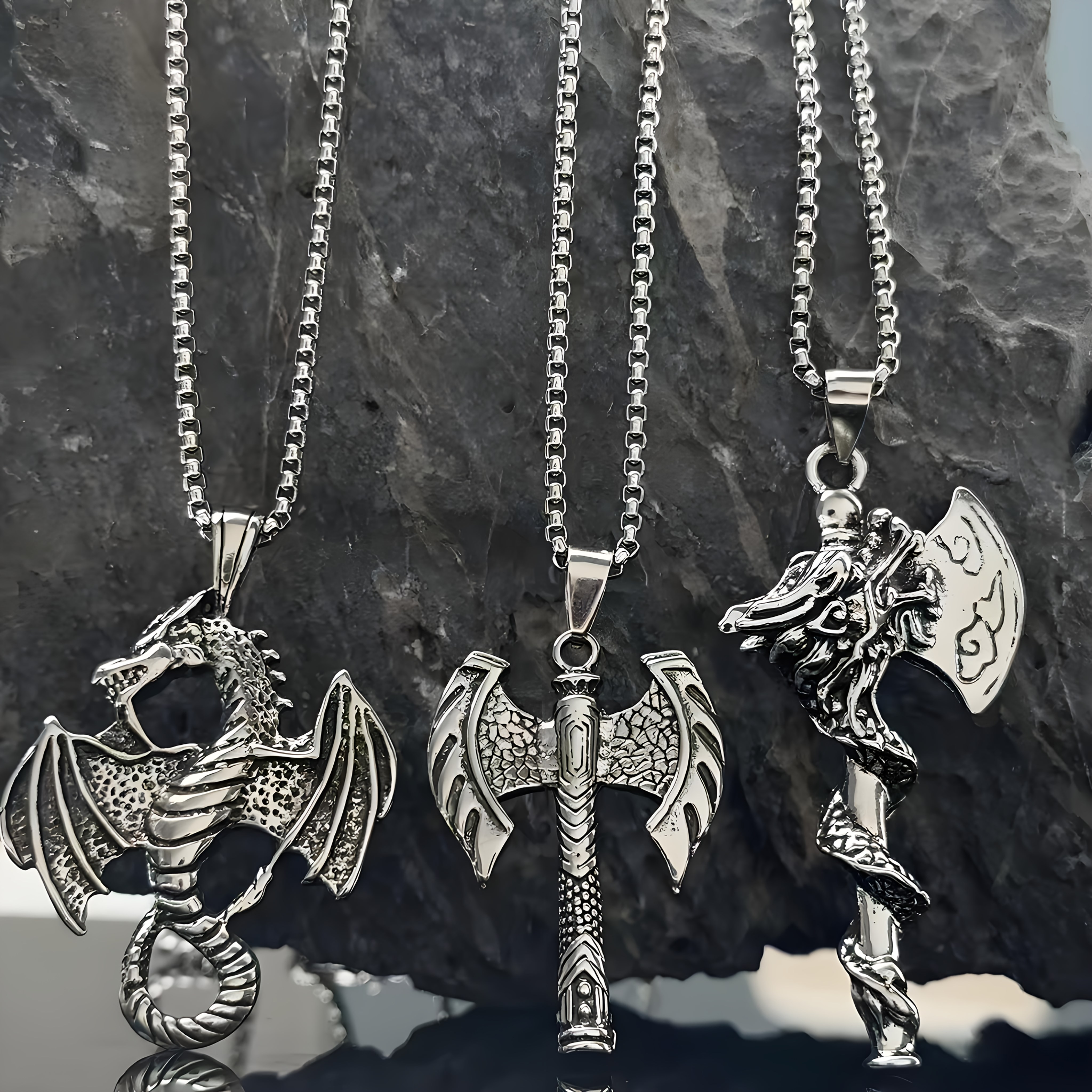 3pcs Retro Necklace Set | , Stylish, And Unique Hip-, Perfect For Daily Wear, Father's Day, , Halloween, Valentine's Day | Pendant Material: Alloy, Main Material: Stainless Steel, Fashion Style, All