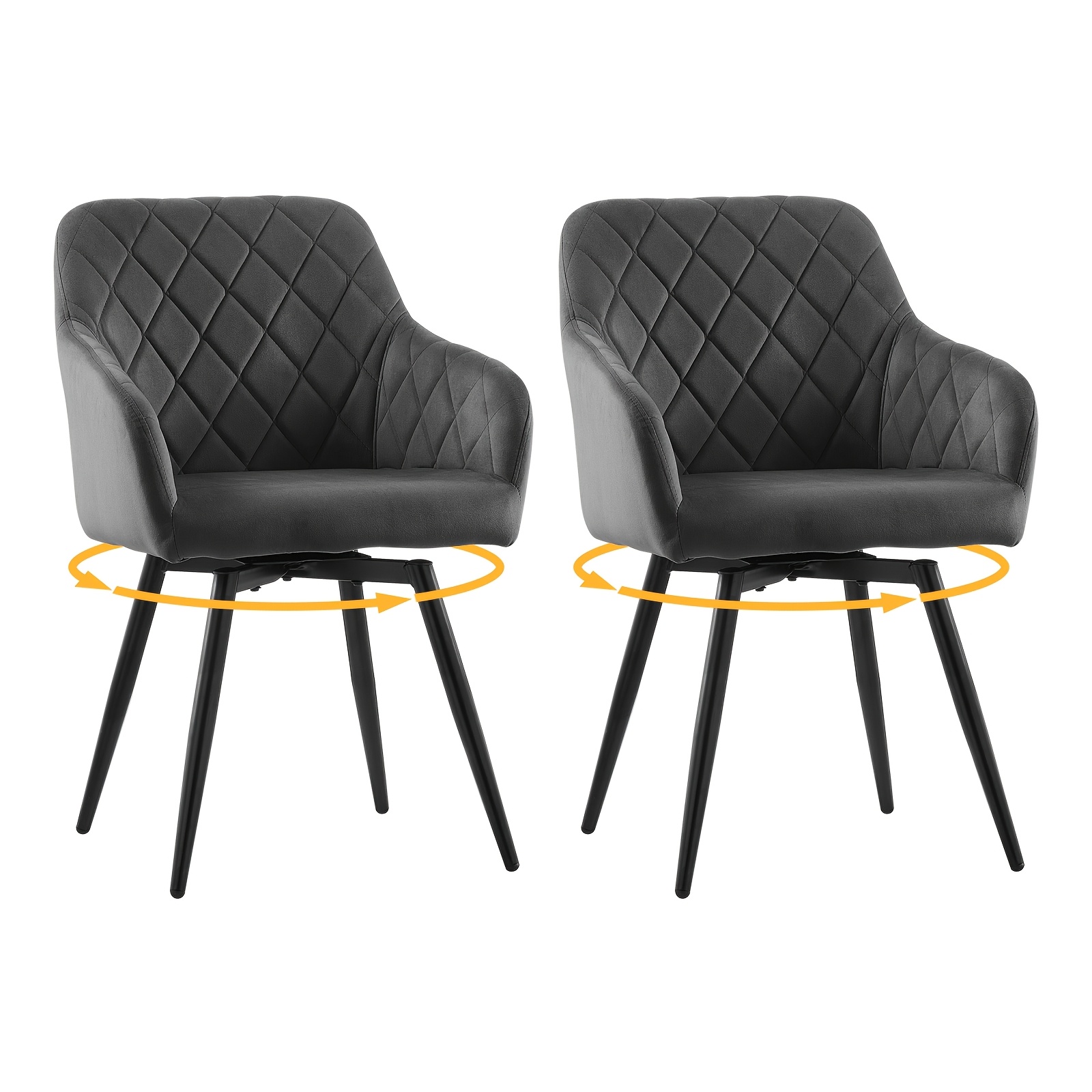 Image of Swivel Dining Chairs Set Of 2, Velvet Upholstered Accent Chairs With And Metal Legs, Bedroom Vanity Chair No Wheels, Kitchen Tub Chairs For Living Room Office