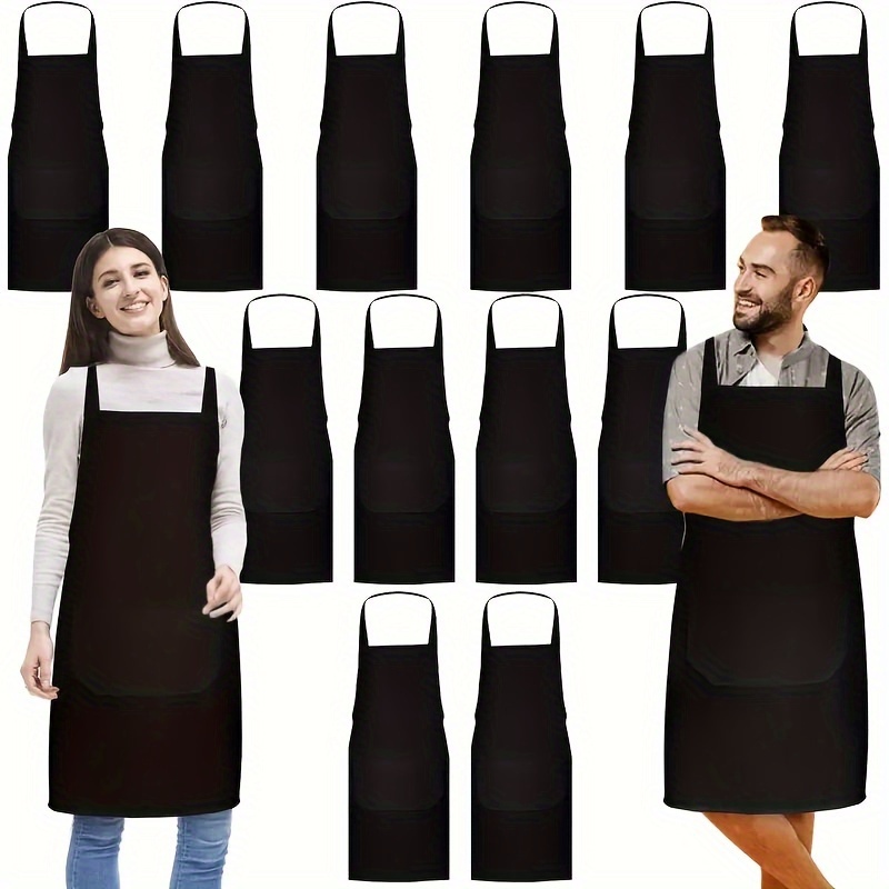 

12pcs, Bib Apron, Black Apron In Bulk, Unisex Black Musket Apron With 2 Pockets, Blank Apron With Long Tie, Suitable For Adult Cooking Painting, Bbq Baking, Gardening Trimming