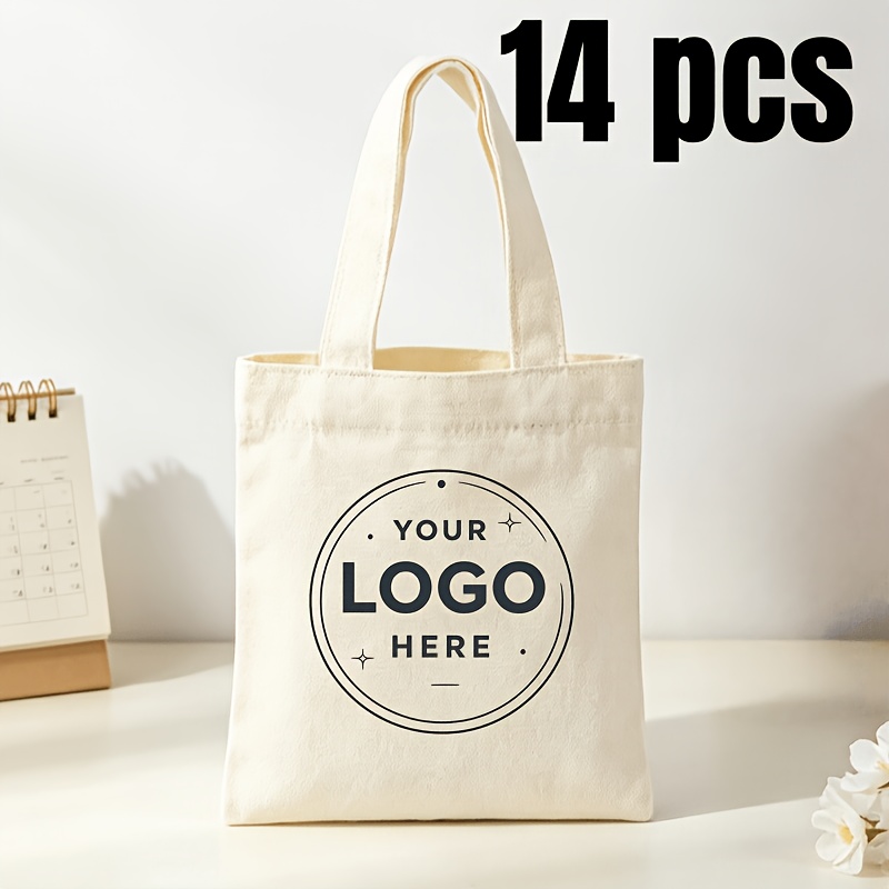 TEMU Custom Small-sized Printed White Bag, Available For Logo, Image, And Text Printing. A Reusable Fashionable Tote Bag, Personalized Party Tote,