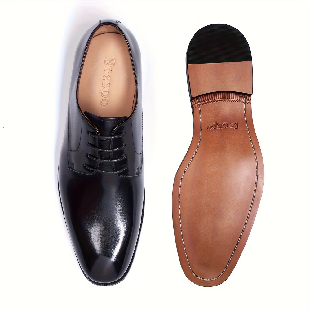 TEMU Full Cowhide Lining High-end Business Formal Black Derby Shoes Hand-stitched Genuine Leather Upper Full Cowhide Insole Rubber Sole For High-end