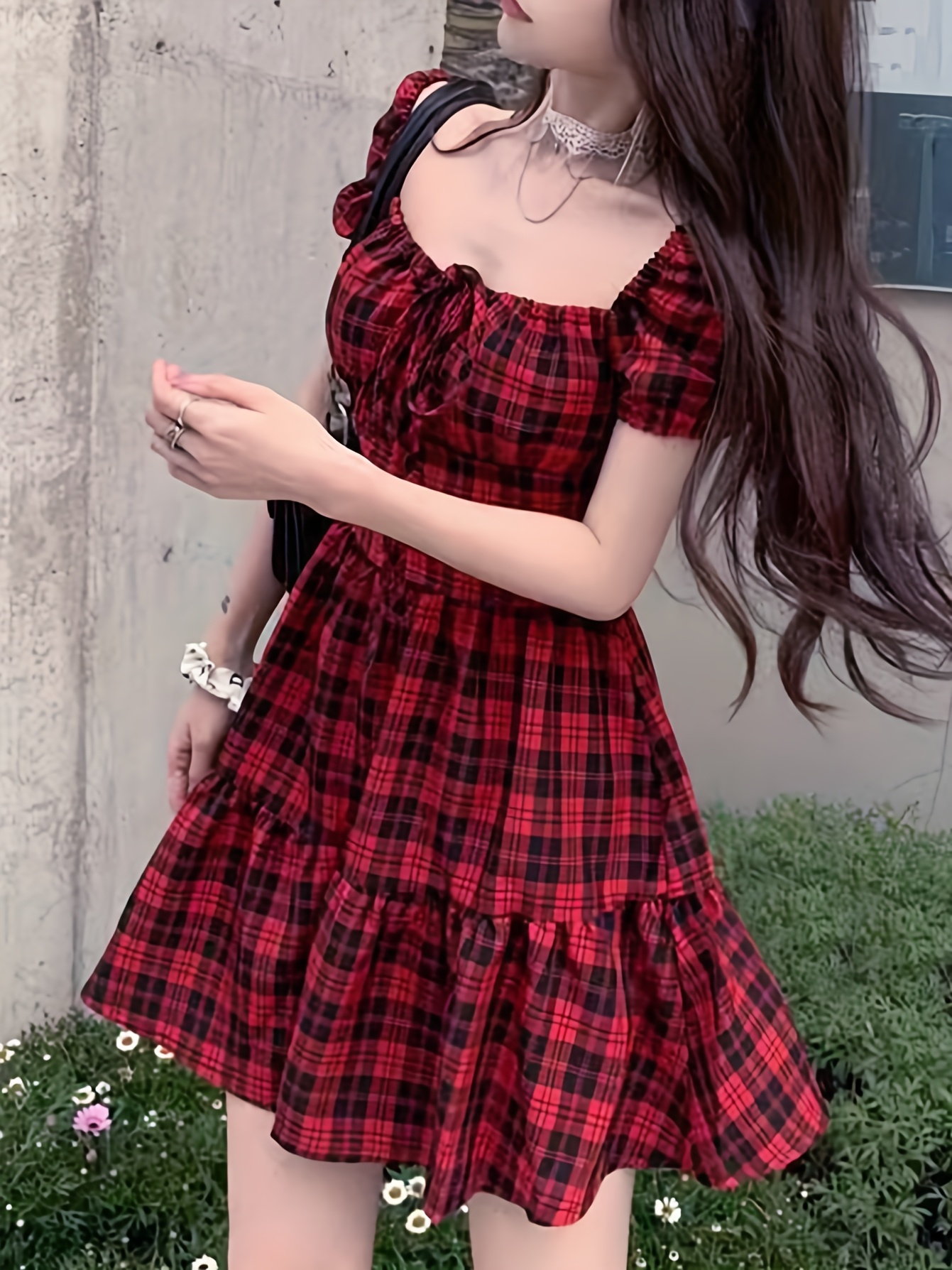 robe de fleursチェック柄フレアドレス チェック柄フレアドレス ROBE DE FLEUR チェック柄フレアドレス