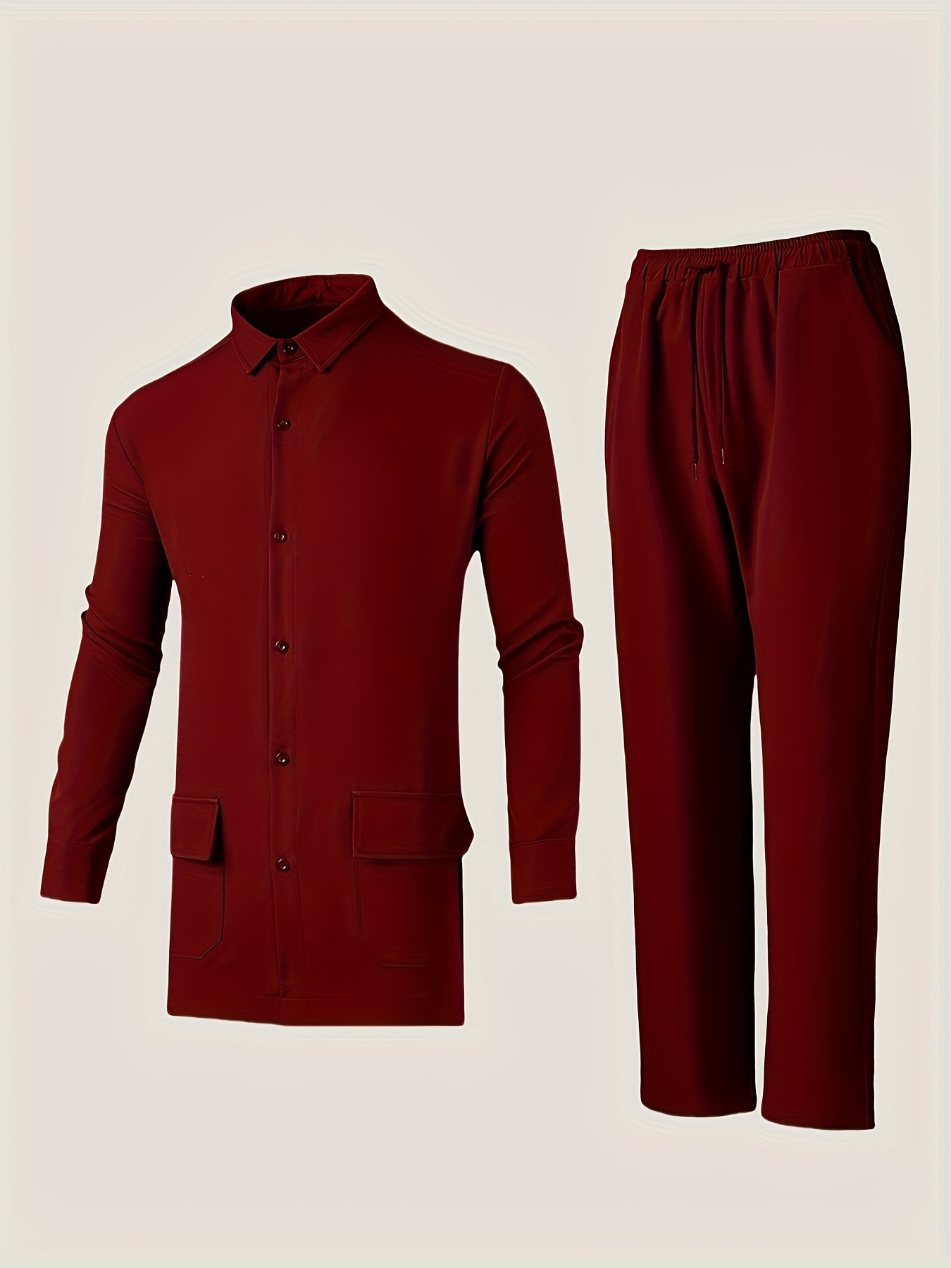 Men's Dashiki 2pcs Suit, Turn- Collar, Single-Breasted Button, Pocket Design Shirt, Drawstring Elastic Waist Long Pants, Suitable for Weddings, Dates, Birthdays, Parties, Celebrations, Commuting Office Men's Clothing