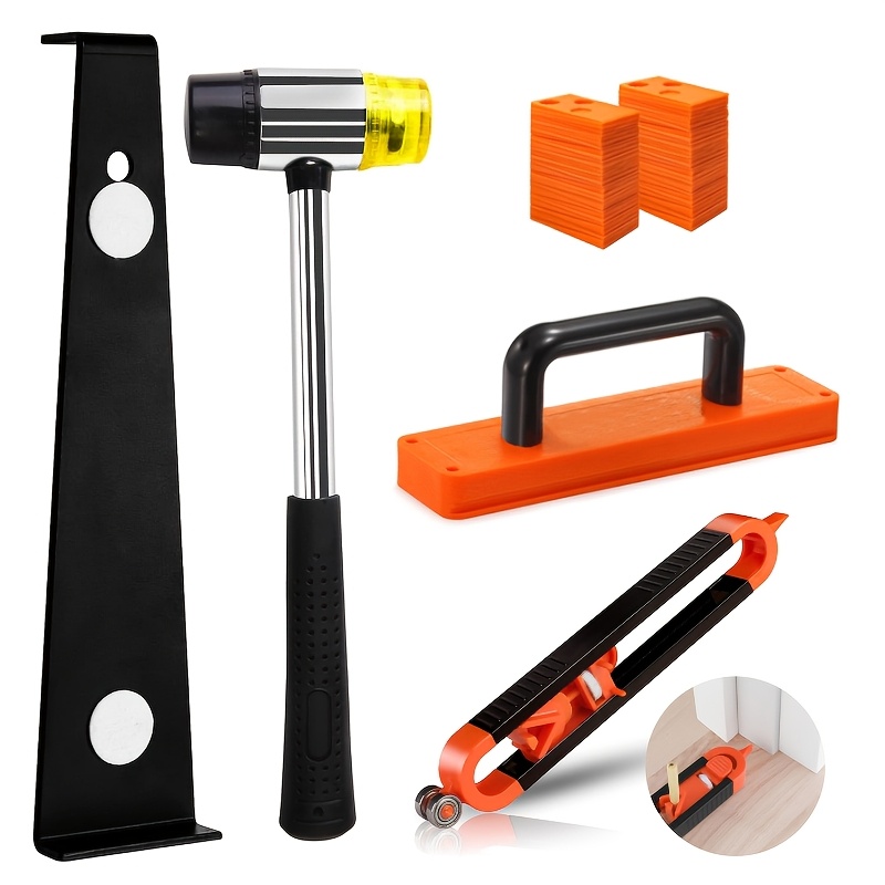 Flooring Installation Tools, Laminate Flooring Tools, 45pcs Wood Floor Installation Kit, 40pcs Floor Shims, Tapping Block With Handle, Pull Rod, Contour Gauge With Pen, Hammer