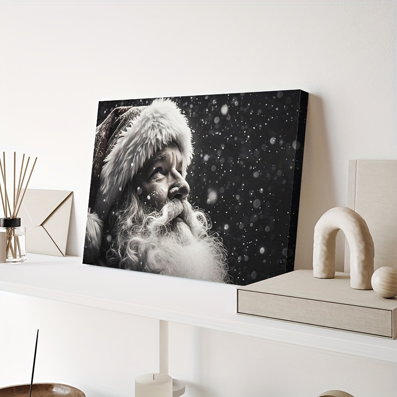 

1pc Frame Santa Claus Oil Painting On Canvas - 11.8x15.7" Wooden Wall Art, Christmas & Home Decor