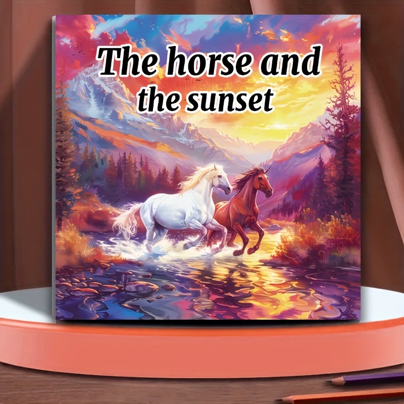 

: 20-page Horse & Sunset Themed Adult Coloring Book - Birthdays, Christmas, Halloween Gifts | Relax Art Supplies