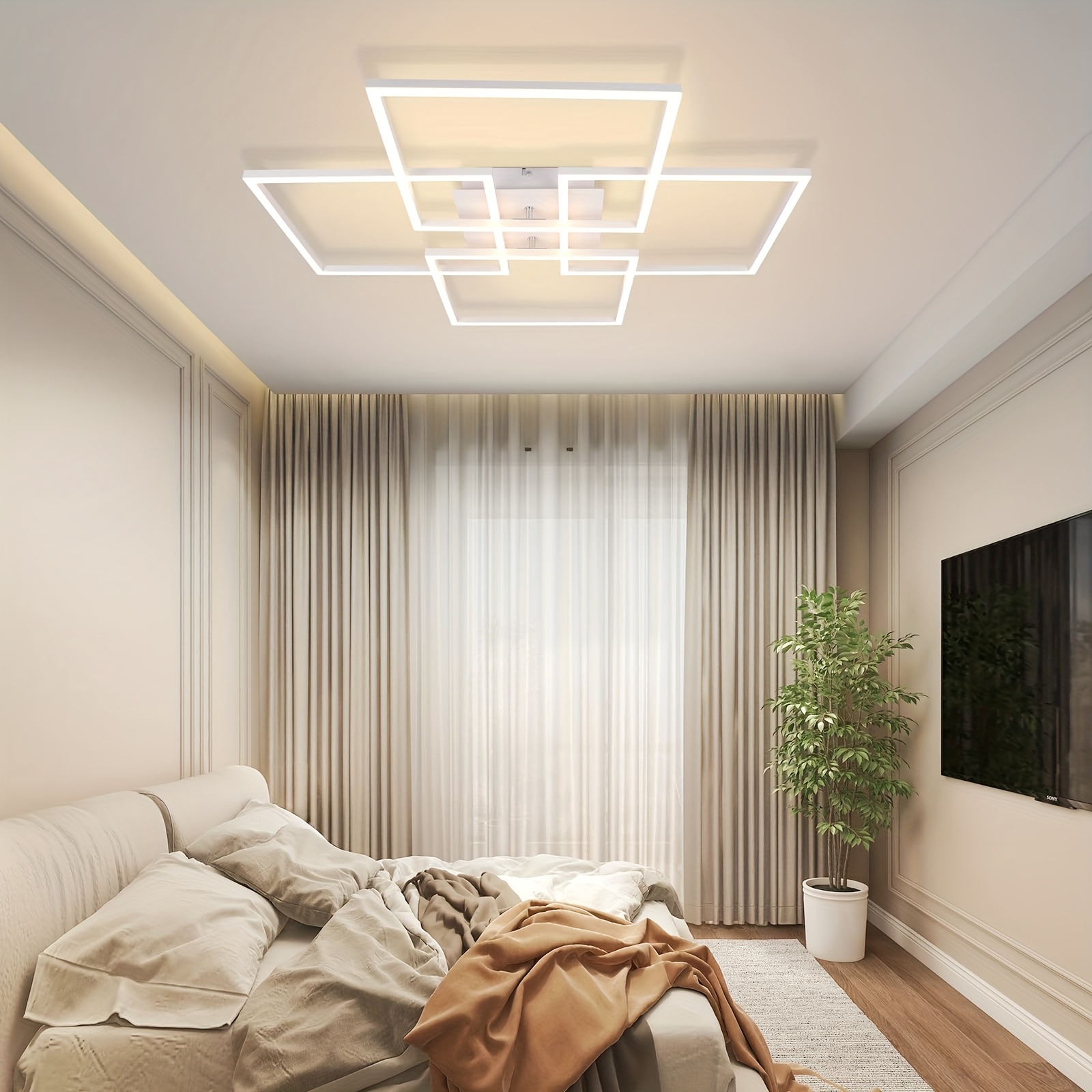 TEMU Lámpara de techo LED para - 72/102 cm, de 2 colores //plateado, luz regulable para dormitorio con control remoto, 36/48 W, lámpara de techo de