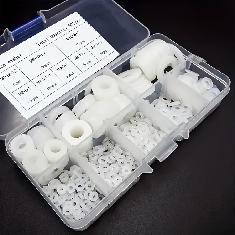 

500pcs White Nylon Flat Washer Set