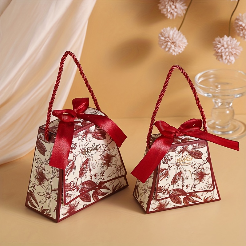 

20pcs Elegant Floral Wedding Favor Boxes With Ribbon Handles - Candy, Chocolates & Cookies - Ideal For Weddings, Birthdays & Parties