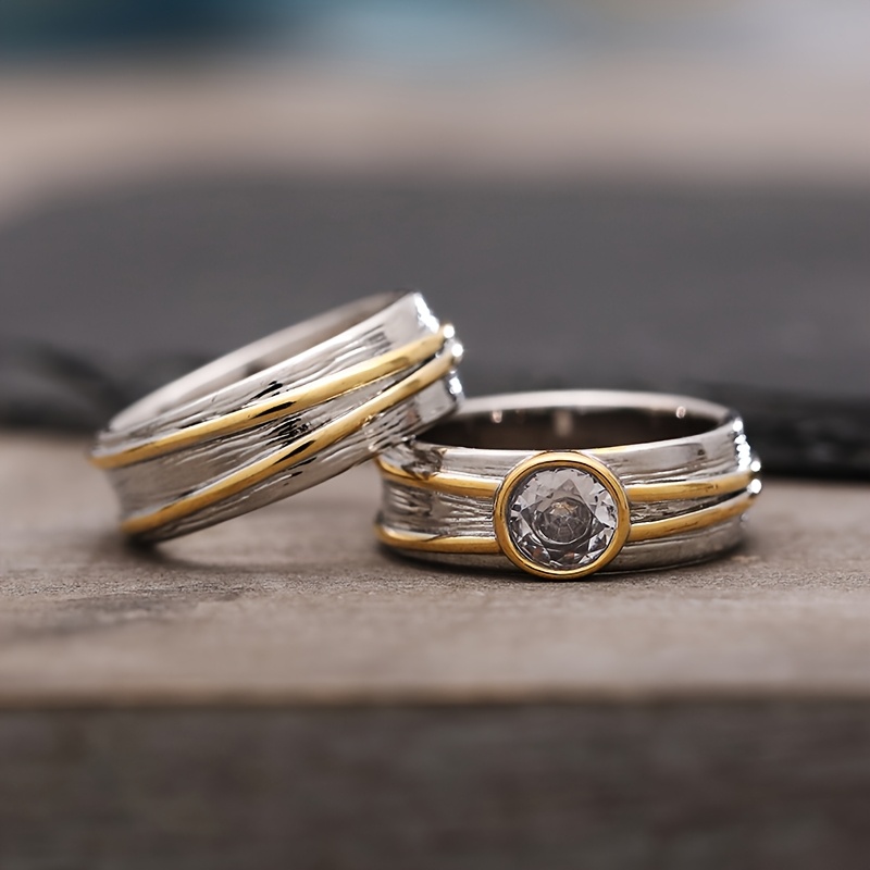 Image of 2pcs/set Retro Zirconia Wide Rings Bohemian Style Rings Set For Women Men Daily Party Rings Set Jewelry Gift