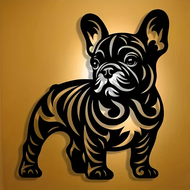 TEMU Modern Black Metal Bulldog Wall Decoration | Sleek Minimalist Style | Suitable For Home, Office, Kitchen, Bar, Patio | For Pet Enthusiasts &