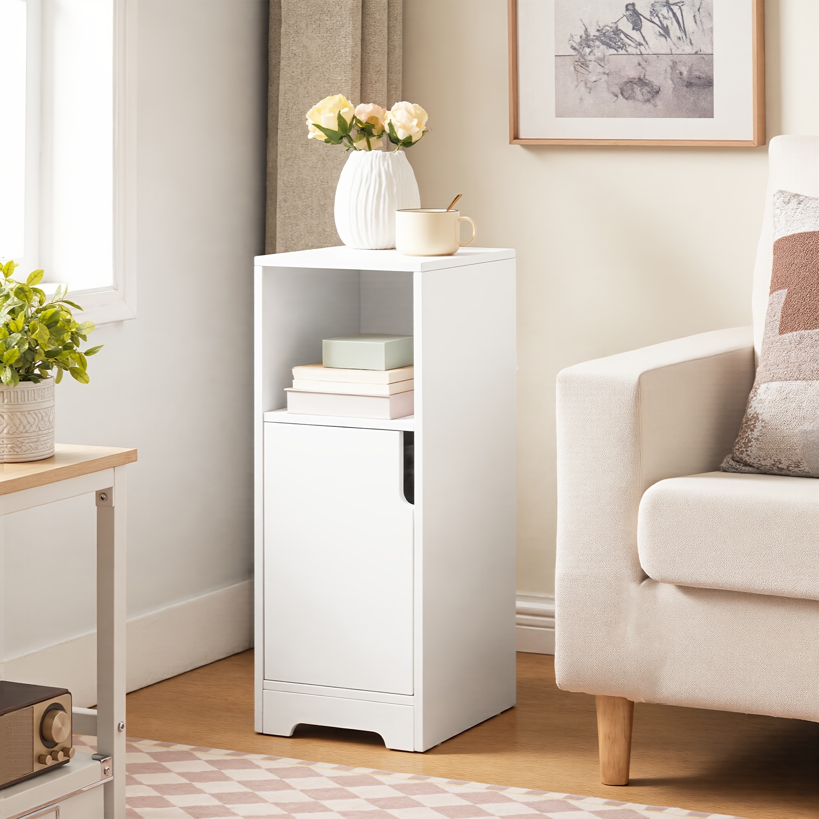 Modern Bedside Table With An Open Tray On The Bed, Narrow Counter, Small Sofa Table, Coffee Table, Suitable For Space In Small Rooms, Bedrooms, Living Rooms, Etc