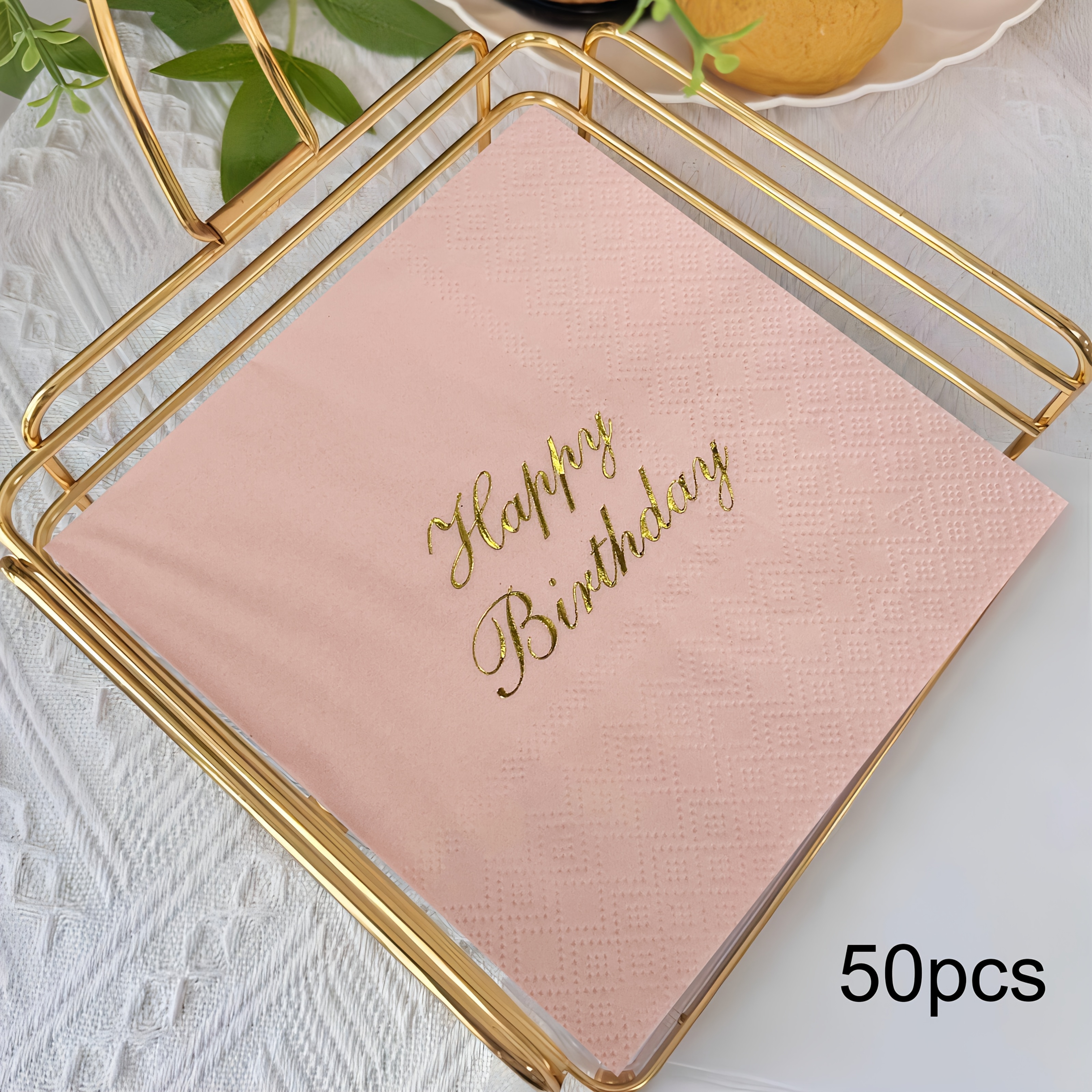 TEMU 50pcs Happy Birthday Cherry Soft Pink Napkins, Suitable For Birthdays And Anniversaries, 12.5*12.5cm Disposable 2-ply Tissues, Soft, Absorbent,