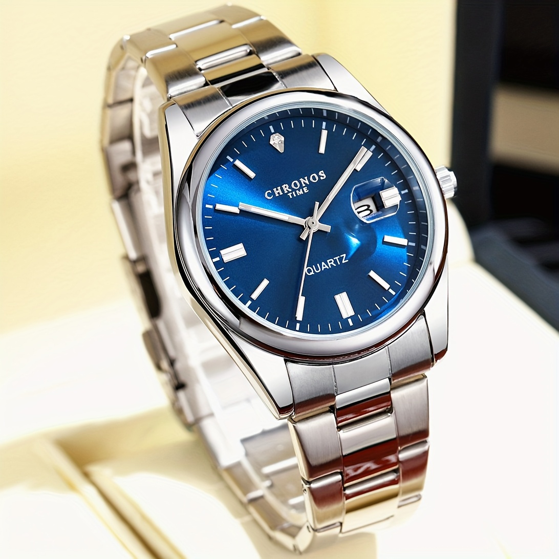 CHRONOS Herenmode Sport Horloge met Roestvrijstalen Band, Kalender, Nachtlampje en Waterdichte Functie. Geschikt voor Zakelijk en Werkplegingsgebruik, evenals voor Dagelijkse Uitstapjes, Werk en Reizen. Een Geweldig Horloge om aan een Mannelijke Vriend te Geven.