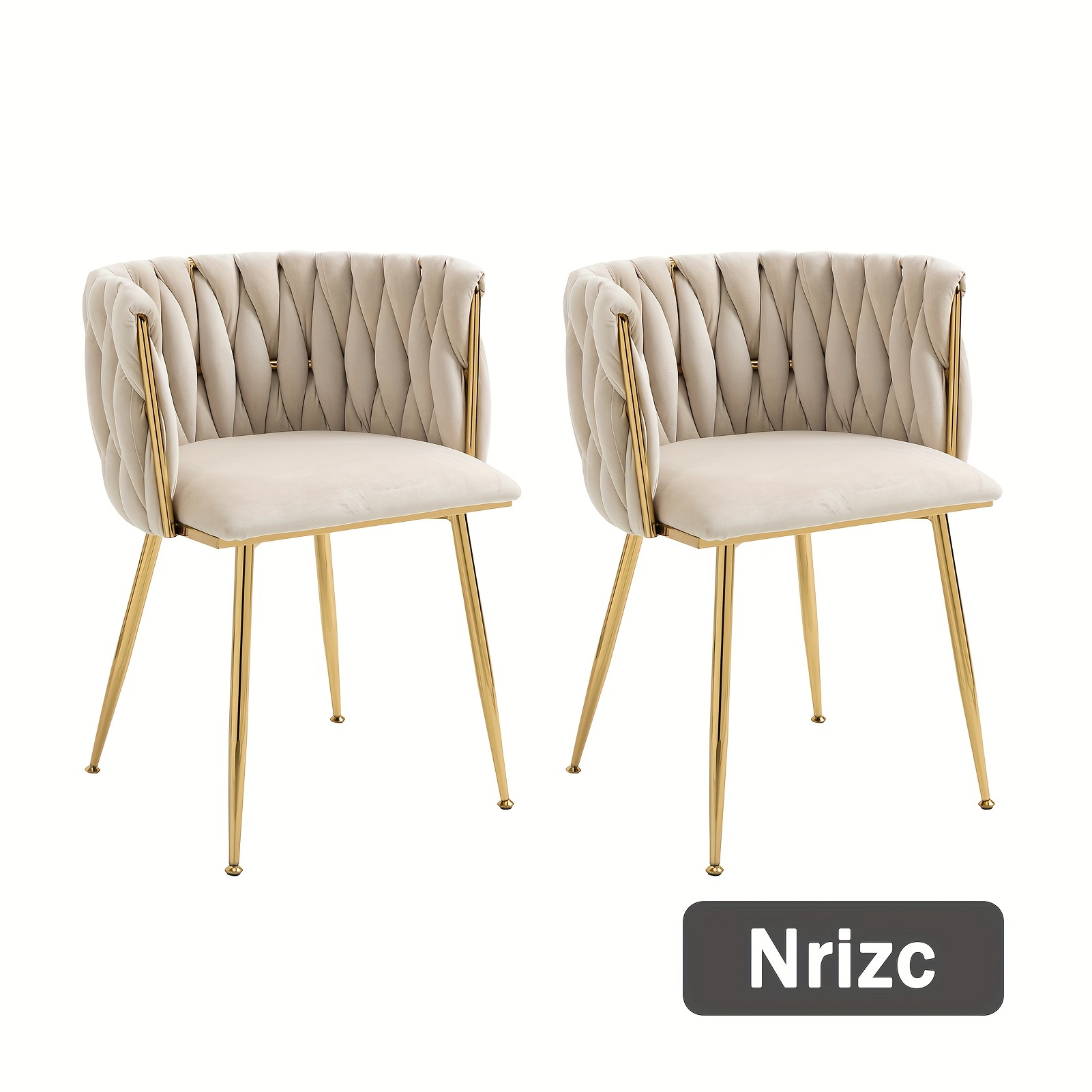 

Woven Dining Chairs Set Of 2 Velvet Upholstered Golden Metal Legs Modern Accent Chairs Living Room Dining Room Kitchen